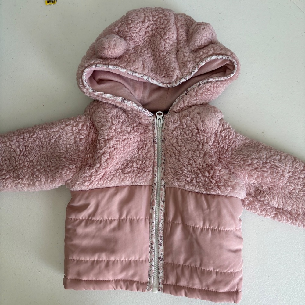 Carter's Just One You Pink Sherpa Quilted Hooded Jacket Bear Ears 3M 1T471510